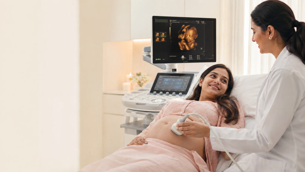 Doctor with patient during a 3D ultrasound scan